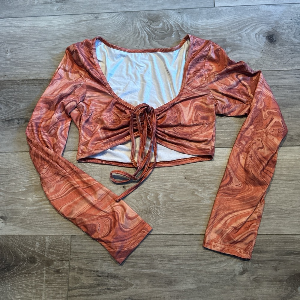 SHEIN Pink Tie Front Crop Blouse